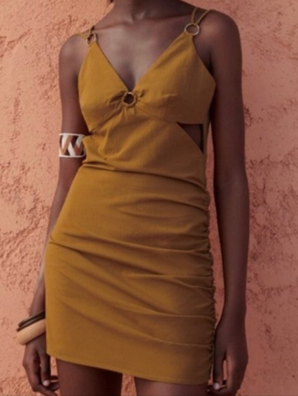 Zara mustard brown cut out mini dress Size L - Picture 5 of 11